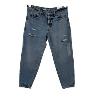 Old Navy Mid-Rise Button-Fly Slouchy Taper Ripped Non-Stretch Ankle Jean…